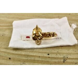 Alexander McQueen Ring Double Gold Skull and Chain Mohawk Italy Size 17 15